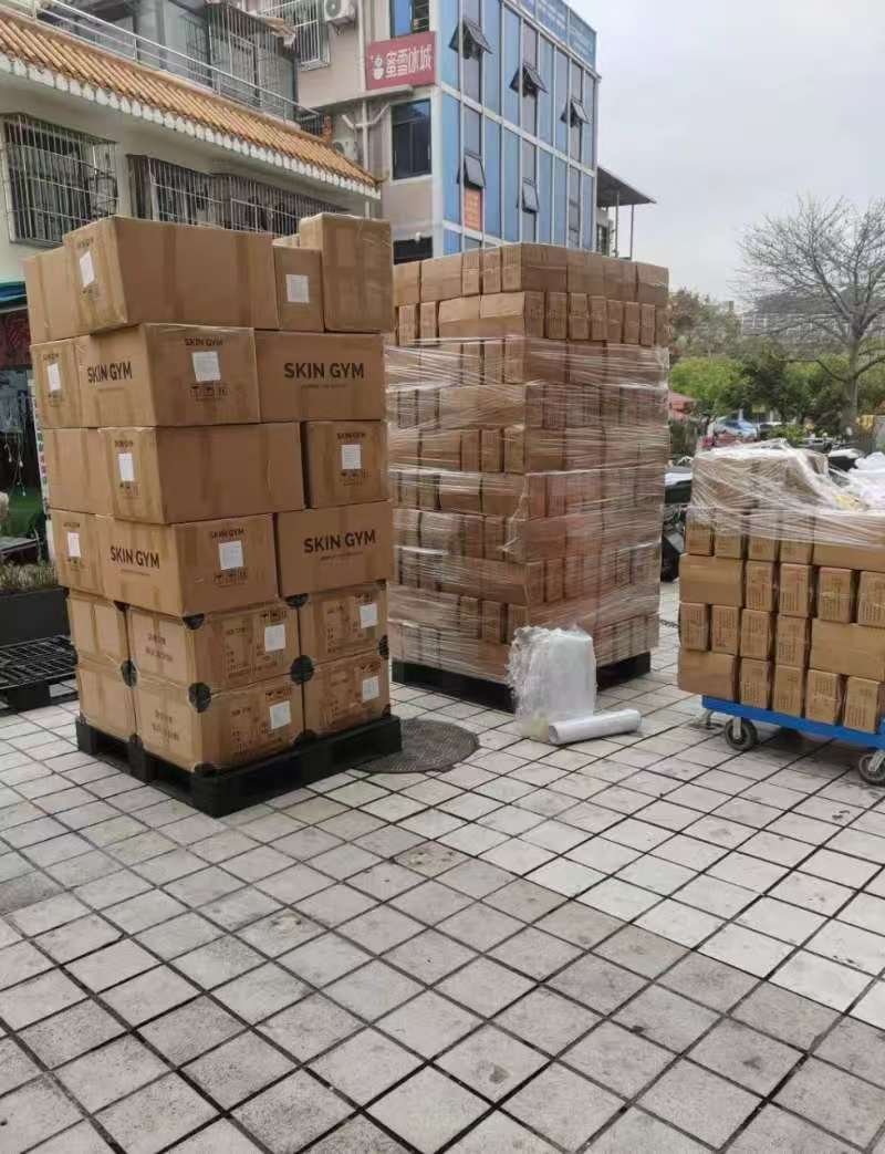 Pallets of sourced products packed and ready for export from China
