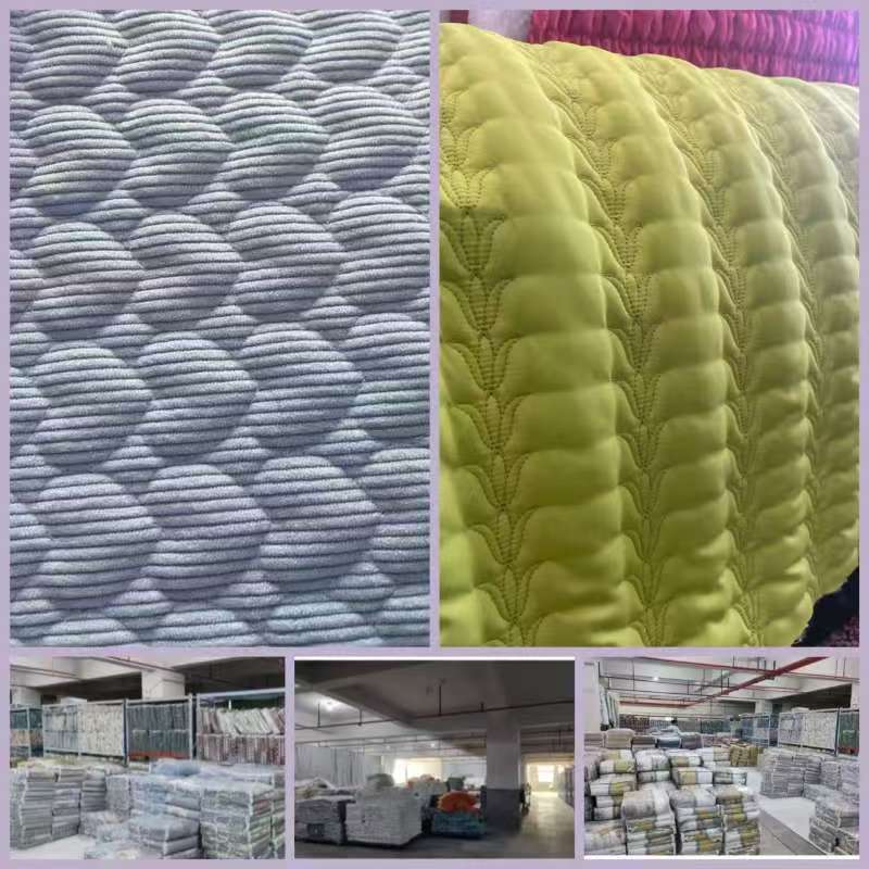 Sourcing agent inspecting custom quilted fabric in China factory