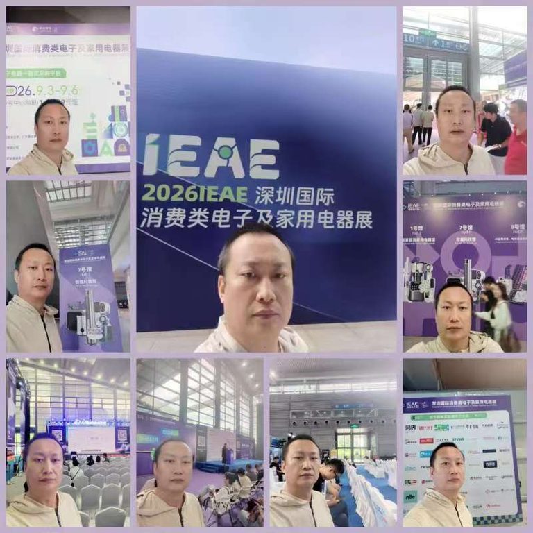 Zhiwei Yan at the IEAE Shenzhen consumer electronics expo checking supplier booths